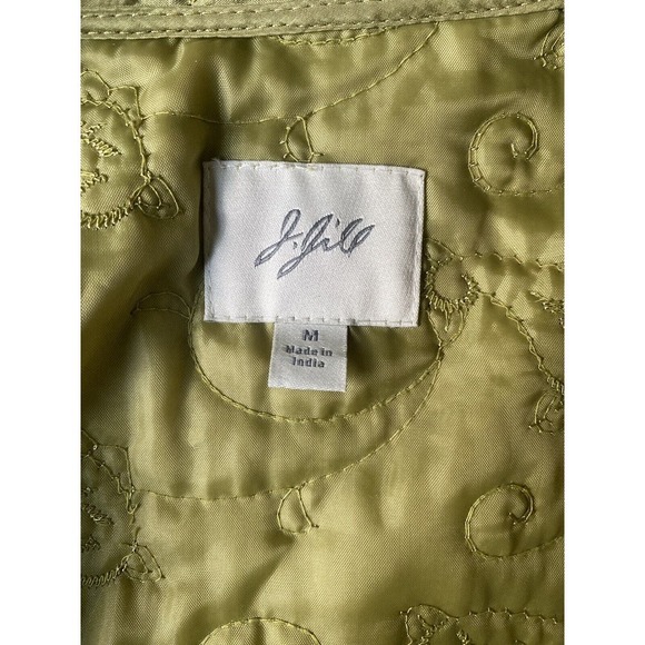 J. Jill Quilted Green 100% Silk Floral Embroidery Button Jacket Size Medium - Picture 5 of 8